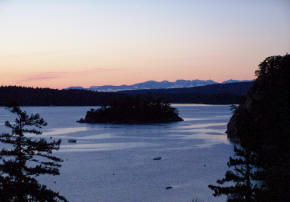 View south from vacation rentals to distant Olympic Mountains